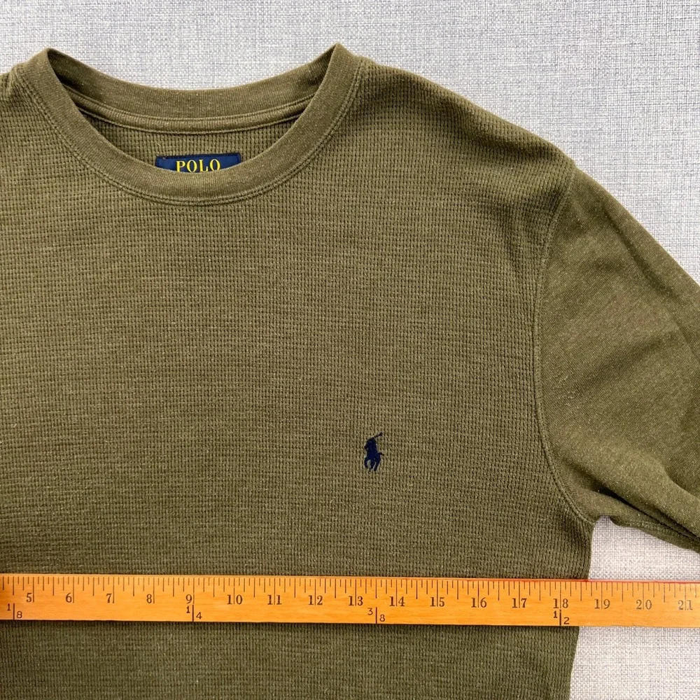 Polo Ralph Lauren Waffle Knit‎ Thermal Long Sleeve Shirt Mens Medium Olive Green
